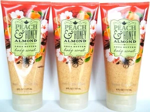Bath Body Works PEACH & HONEY ALMOND Shea Butter Body Scrub, 6 fl. oz., NEW x 3 - Picture 1 of 3