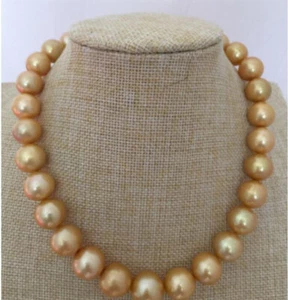 Rare Huge 13-15mm Real South Sea Round Gold Pearl Necklace 14-36 inch 14KGP - Picture 1 of 18