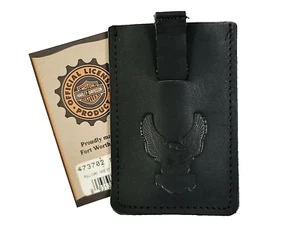 Harley Davidson Black Leather Money Credit Card ID Holder Slide Embossed Eagle - Picture 1 of 8