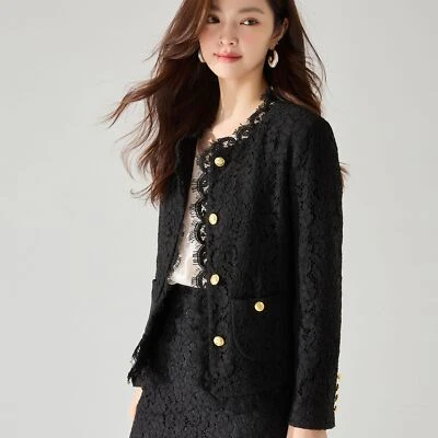 Primavera Abrigo de Encaje Francés Abrigo de Un Pecho Mujeres Conjunto de Traje Abrigo Ajustado Media Falda Foto 1 de 4