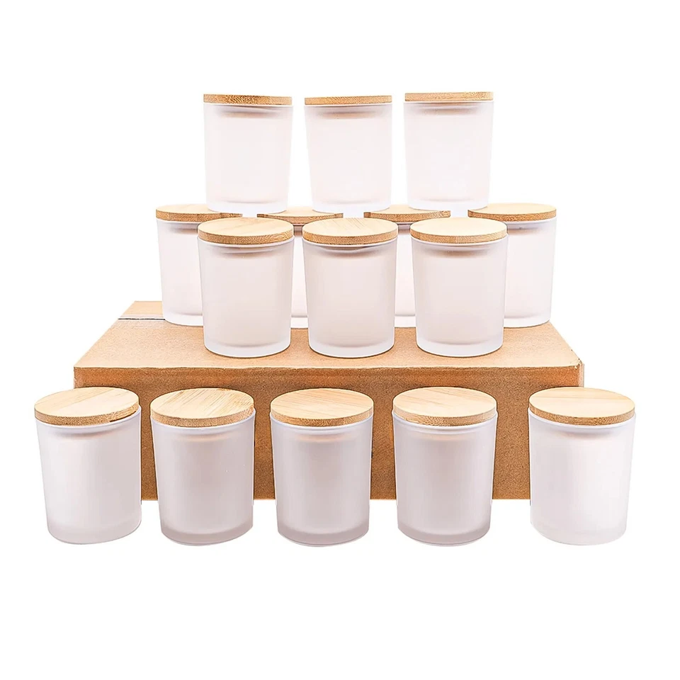7 OZ Frosted Empty Candle Jars with Bamboo Lids and Sticky Labels for Making Can - Image 1 of 4