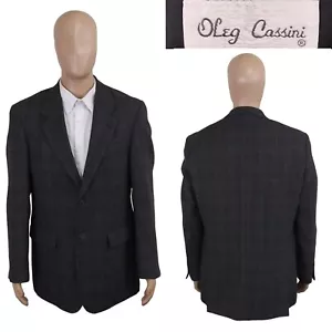 Oleg Cassini Two Button Flannel Gray Check Wool Alpaca Sport Coat Blazer 40L - Picture 1 of 10
