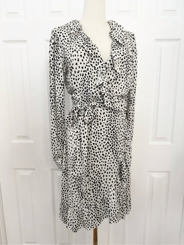 OFF WHITE Abito Maje Off White nero Rosana con volant manica lunga stampa animalier taglia 2