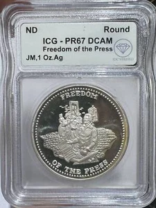 Johnson Matthey Freedom 1oz Round ICG PR67 Freedom of the Press DCAM IDC Ver. - Picture 1 of 2