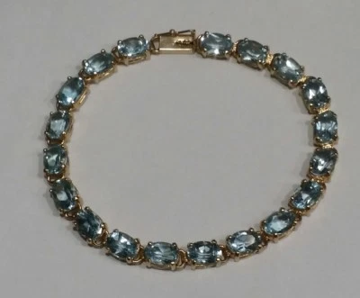 Pulsera Topacio Azul Genuino Oro 14k 6 7/8" Largo  Foto 1 de 4