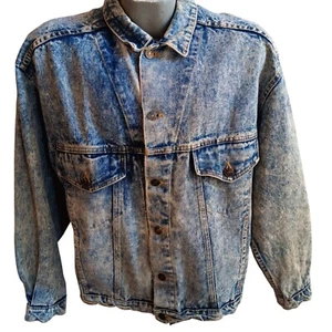 Vintage 1980s Acid Wash Denim Jacket With Button Closure & Cuffed Sleeves For Me - Picture 1 of 20