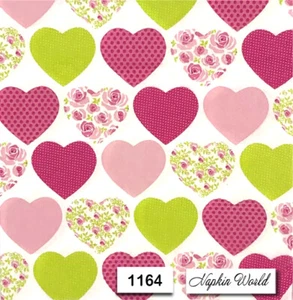(1164) ZWEI individuelle Papier LUNCHEON Decoupage Servietten - VALENTIN HERZEN FLORAL - Bild 1 von 3