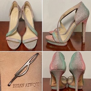 BRIAN ATWOOD Consort Iridescent Glitter Platform Stiletto Sandal Pumps US Size 8 - Picture 1 of 12