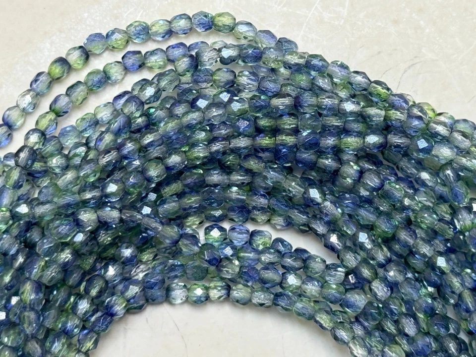 Czech Fire Polished 3mm round faceted glass beads - Blueberry Green Tea - Image 1 of 1