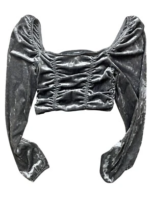 Top corto de terciopelo H&M para mujer pequeño plateado manga larga liso lechera victoriano años 90 Foto 1 de 4