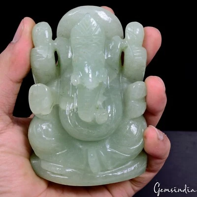 2175Ct Statue Idol Ganesha Figurine Green Aventurine(Indian Jade) Stone Handmade - Image 1 of 4