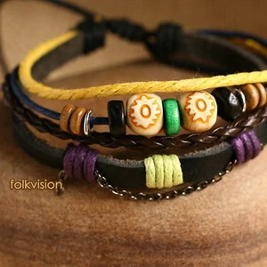 12 PCS Wholesale TRIBAL SURFER HANDMADE LEATHER HEMP BRACELET LB035 - Picture 1 of 2