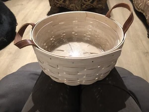 2014 Longaberger runder weißer Korb mit Ledergriffen - Bild 1 von 4