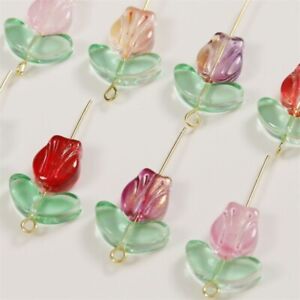 200 Sets Mixed Tulip Flower+Leaf Lampwork Glass Beads 9~16mm DIY Earrings Making
