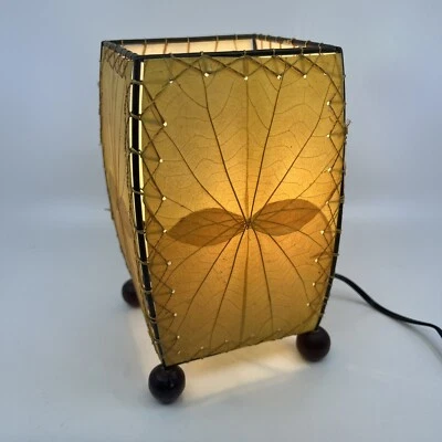 EANGEE Square Table Lamp Real Fossilized Alibangbang Leaves Wood Feet + LED Bulb - Image 1 of 4