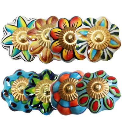 Möbelknöpfe Set 8 STK   Möbelgriffe Keramik Knöpfe Griffe Möbelknopf Bunt  B8 - Bild 1 von 2