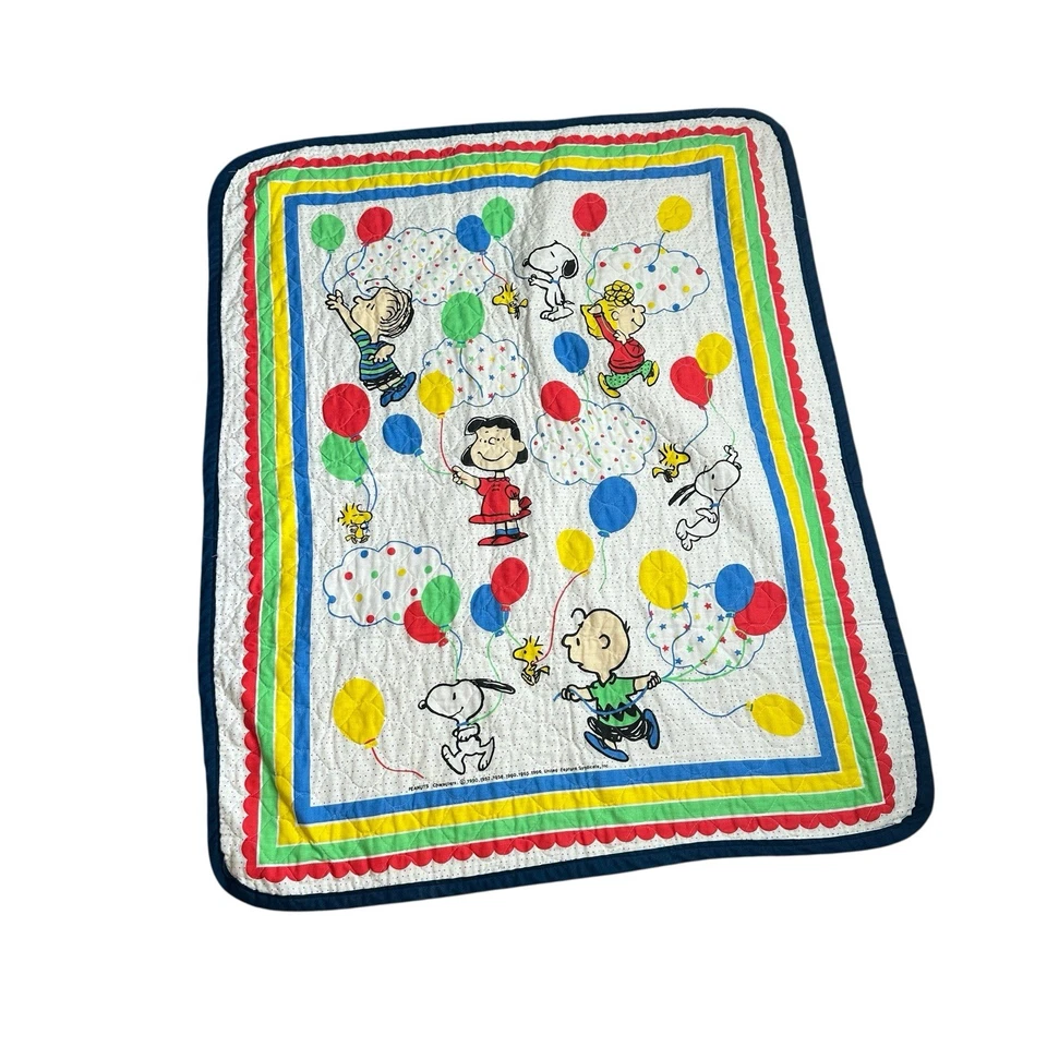 Manta bebé vintage Peanuts Snoopy globos nubes edredón Charlie marrón 34x42 80 Foto 1 de 4