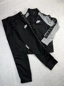 Nike Black Track Suit With Logo Down Sleeve And Pants - Size 7 - Picture 1 of 8