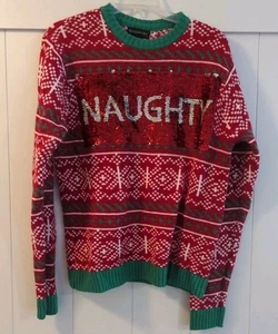 Blizzard  Bay Ugly Christmas Sweater Naughty Nice sequin  Size M - Picture 1 of 4