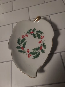 Piatti Natalizi Vintage Foglia di Agrifoglio e Bacche Con Bordo Oro C - Foto 1 di 3