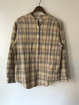 VTG 90s LL Bean Women’s Linen Pastel Plaid Band Collar Button Up Shirt Small - Image 1 of 4