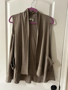 LOGO Lounge By Lori Goldstein M Draped Cascade Vest Open Front Pockets Taupe - Picture 1 of 9