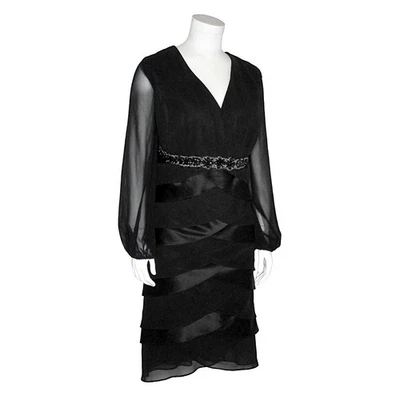 Alex Evenings Black Cocktail Dress - Size 24W - Elegant Ruffle Sheer Long Sleeve - Image 1 of 4