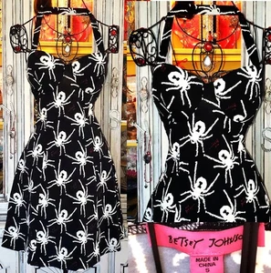 Vestido sin Mangas Betsey Johnson Y2K Viuda Negra Araña Babydoll Fiesta del Té Coqueta S - Imagen 1 de 14