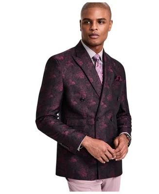 Tayion мужской классический крой двубортный костюм куртка Blazer 48 R красный жаккард - Изображение 1 из 2