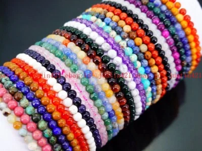 Pulseras elásticas con cuentas redondas de piedras preciosas naturales surtidas de 4 mm de chakra Reiki de 7,5"" Foto 1 de 4