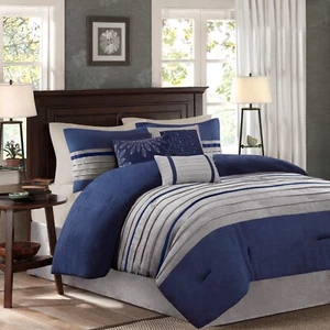 Madison Park 7-Piece Comforter Set Faux Suede Design, Striped Accent, All Season - Picture 1 of 63
