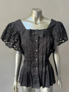 Blusa formal de fiesta Oleg Cassini filigrana SLV bordada lino plisado superior 10 - Imagen 1 de 5