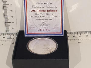 (L1033) 1oz .999 Proof Silver Shield - 2017 Thomas Jefferson  241/860 - Picture 1 of 4