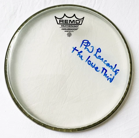 PHIL LANCASTER David Bowie & The Lower Third SIGNED DRUMSKIN Remo 8 Inch Clear Cover