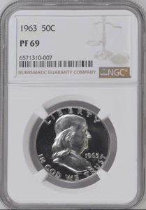 :1963-P 50C FRANKLIN HALF DOLLAR PROOF NGC PF 69(SEMI-CAM) LOW POP R3 HIGH GRADE - Picture 1 of 2