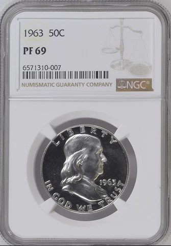 1963-P 50C FRANKLIN HALF DOLLAR PROOF NGC PF 69(SEMI-CAM) LOW POP R3 HIGH GRADE Cover