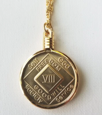 Narcotics Anonymous - NA / AA  Beveled Medallion Holder With Chain Gold Plated - Image 1 of 4