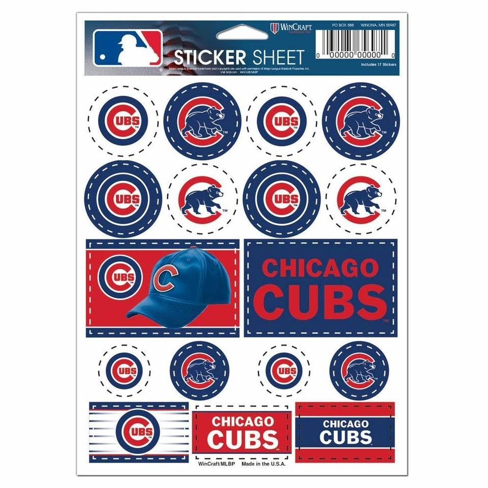 Chicago Cubs  5 x 7 Sticker Sheet Free Shipping - Image 1 of 1