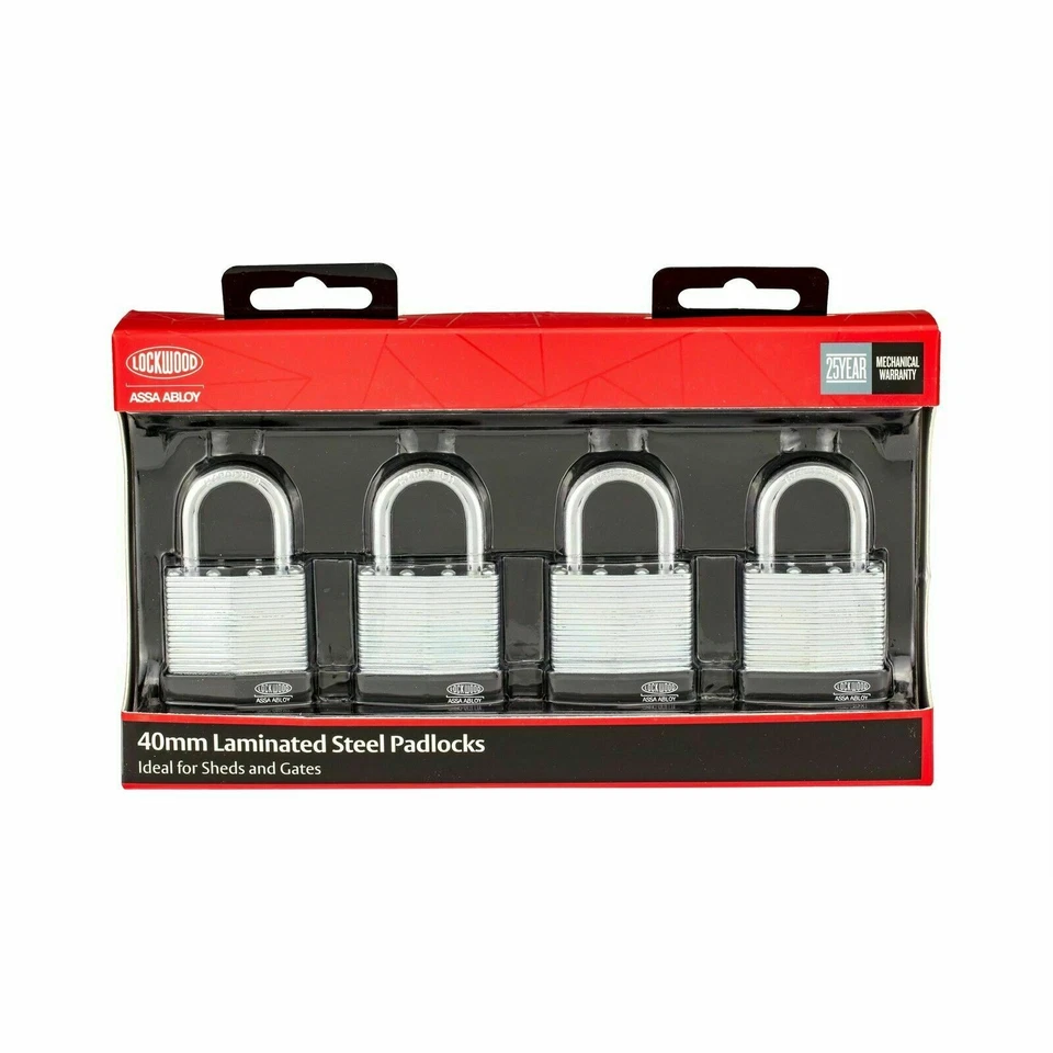 LOCKWOOD x4 40MM LAMINATED STEEL PADLOCKS - 119/40/122/4NDP - image 1 of 2