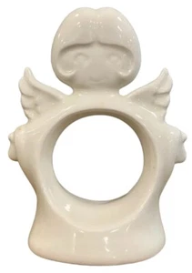 Set Of 8 ceramic Napkin Ring Holders Christmas White Angels Cherubs - Picture 1 of 5