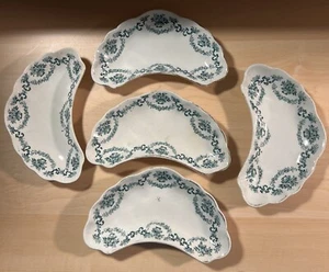 Antique 5 ROYAL SEMI-PORCELAIN Green with gold FLORAL ALFRED MEAKIN Bone plates - Picture 1 of 6