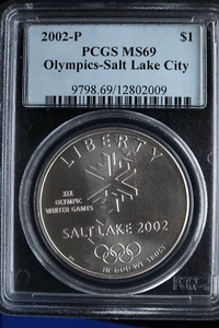 KAPPYSCOINS GH016 2002P OLYMPICS SALT LAKE CITY PCGS MS69 SILVER DOLLAR - Picture 1 of 4
