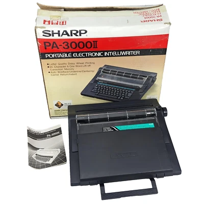 Sharp PA-3000 II Portable Intelliwriter Typewriter w/ Box Manual - Tested! - Image 1 of 4