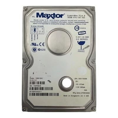 MAXTOR DIAMONDMAX PLUS 9 YAR41BW0 D33019 160GB ATA/133 3.5'' Internal Hard Drive - Image 1 of 4