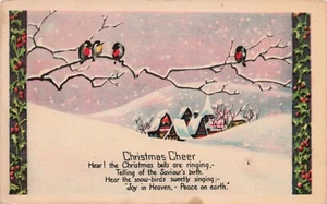 Three Birds Snow Covered Branch Christmas Cheer PC Posted 1929 Coloma MI - Picture 1 of 2