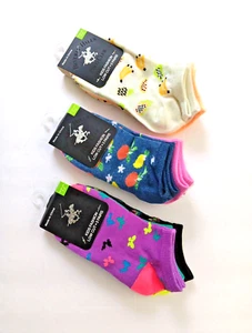 Polo Club 9 Prs Socks Girls Low Cut Sz 7-2 Multi-Color & Fun Prints 3 Per Pk NWT - Picture 1 of 5