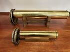 Two Vintage Brass Kaleidoscopes with Dual Wheels on Wooden Base large and small