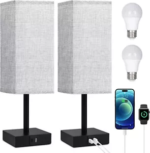 Bedside Table Lamp with USB Ports - Set of 2 Touch Control Lamp for Bedroom with - Picture 1 of 5