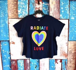 Women' Old Navy T-Shirt Radiate Love Short Sleeve Crew Neck SIZE 3X Navy - Picture 1 of 8