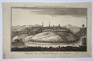 SHREWSBURY ENGLAND c. 1779 ANTIQUE ENGRAVED VIEW - Picture 1 of 3